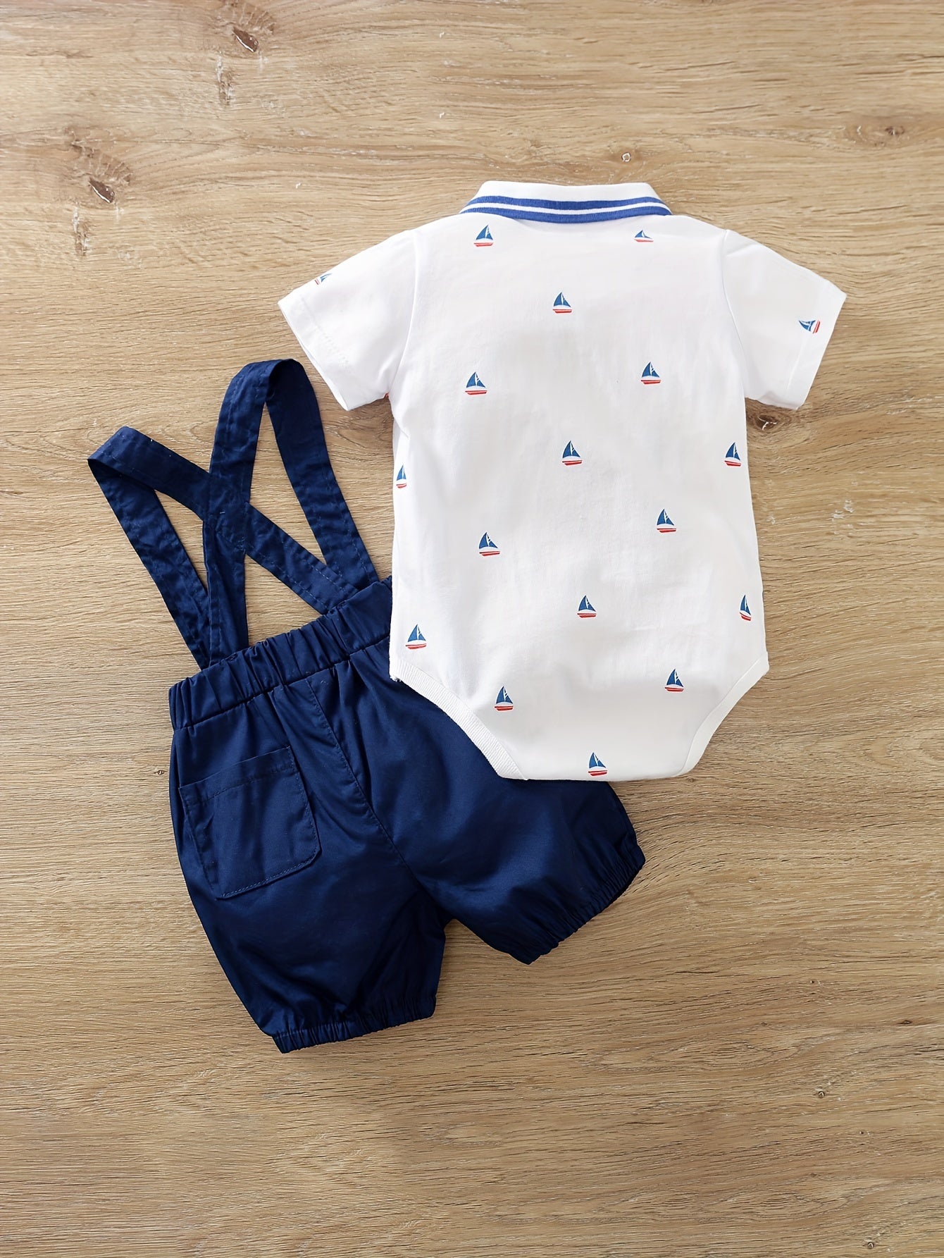 Baby Boy Cotton Romper with Suspenders Summer Outing Outfit