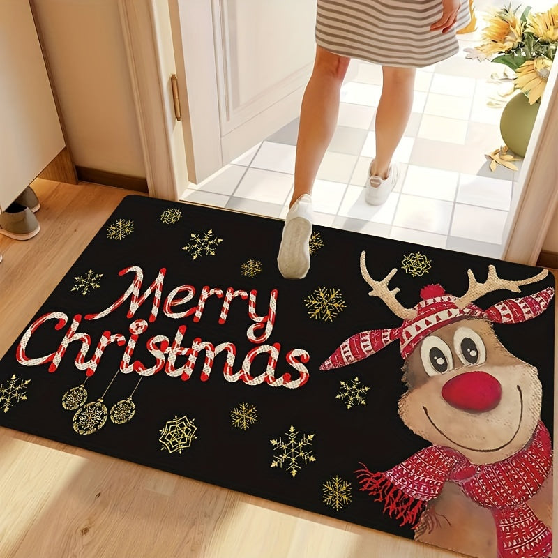 Reindeer Christmas Doormat Indoor Outdoor Welcome Mat Stain-Resistant Polyester