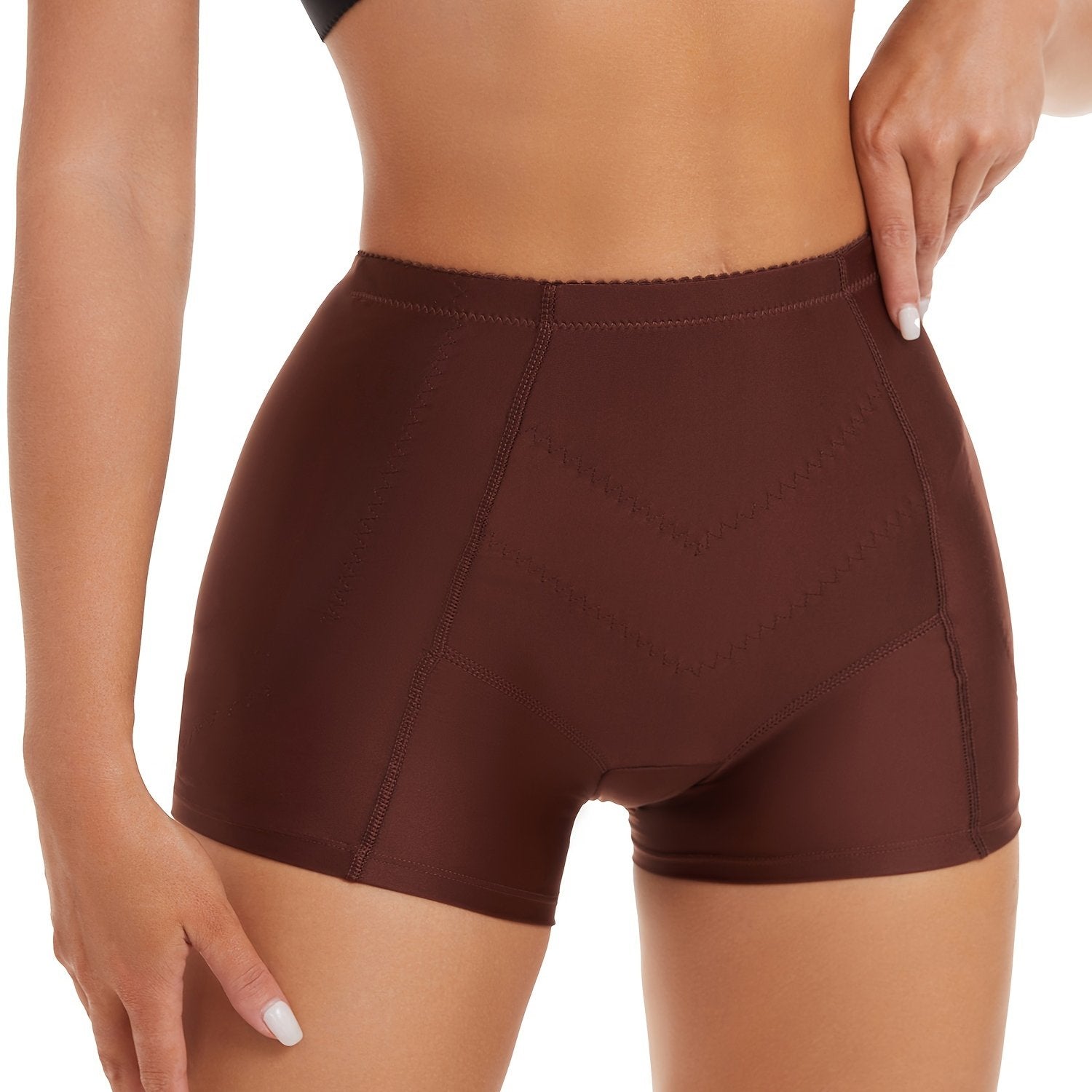 Women's Brown Shaping Shorts Tummy Control Butt Lift Padded Seamless Polyester Spandex