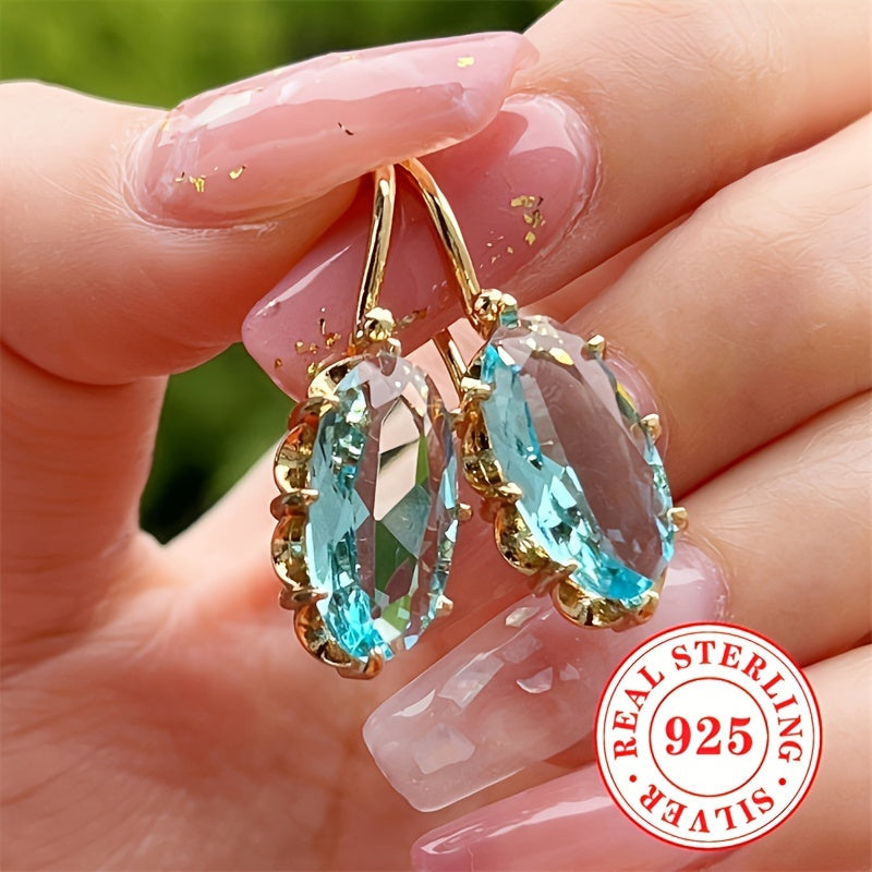 Sterling Silver Dangle Earrings with Synthetic Sapphire for Weddings Engagements