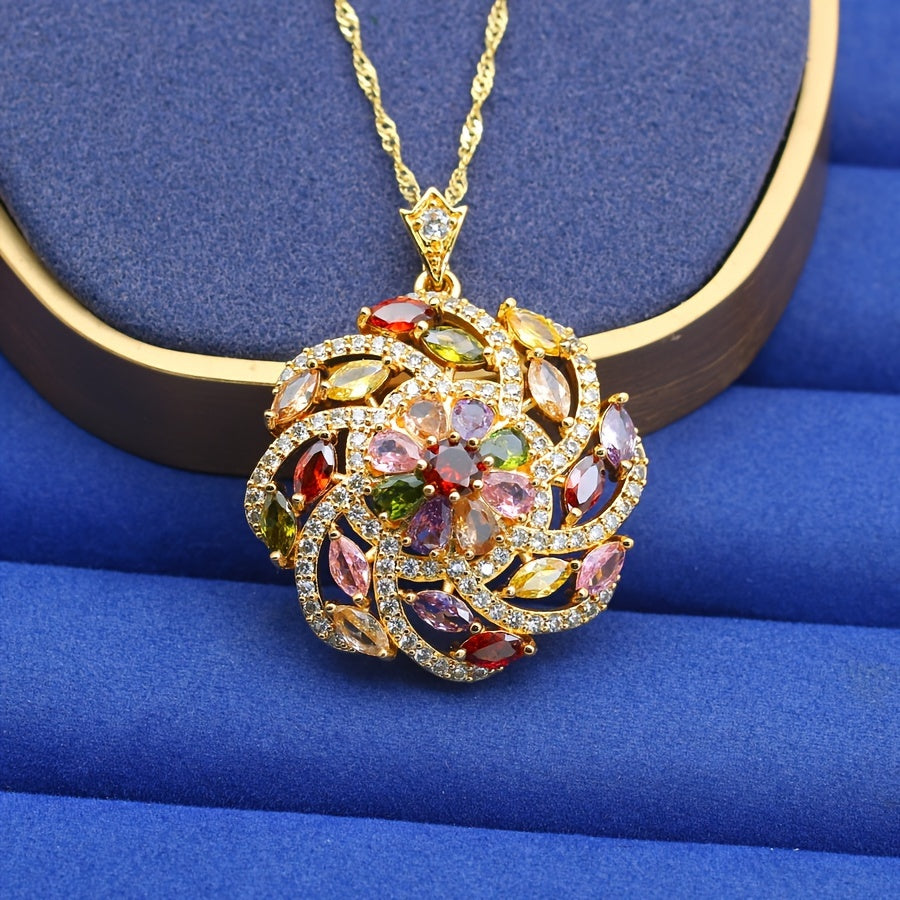 Multicolor Cubic Zirconia Pendant Necklace 18k Gold Plated for Women Weddings Gifts