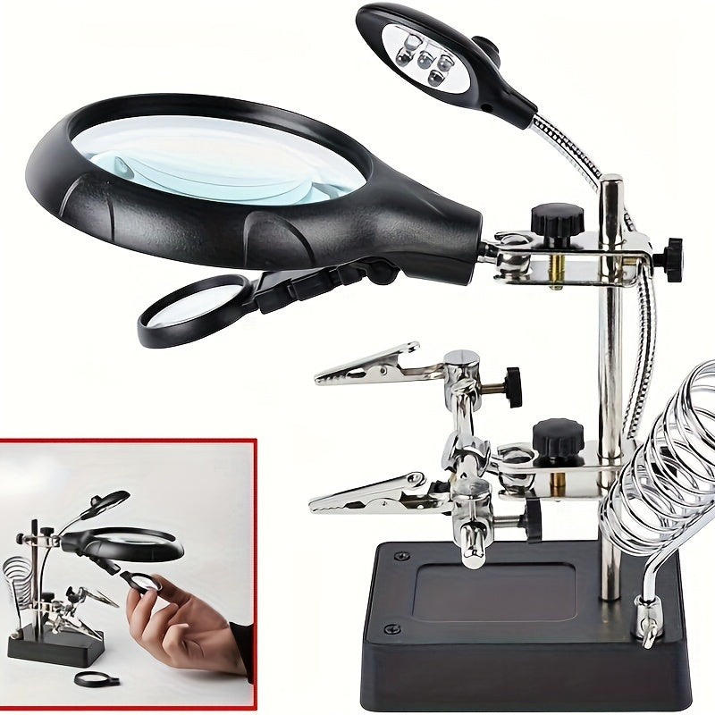 LED Lighted Magnifying Station with 2.5X 7.5X and 10X Magnification for Soldering Crafting and Jewelry