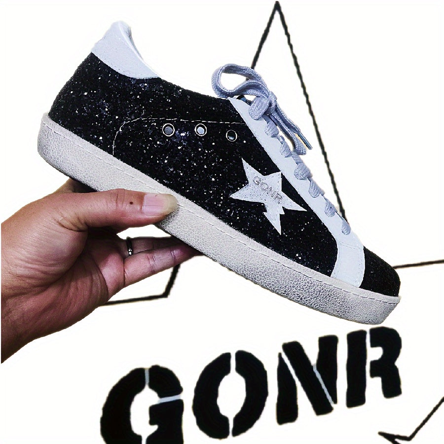 Women Sequin Loafers Low-Top Lace-Up Sneakers All-Season Casual Formal