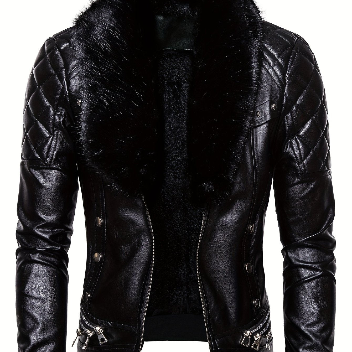 Men's Middle Eastern Style Polyester Jacket with Detachable Fur Collar and Zipper