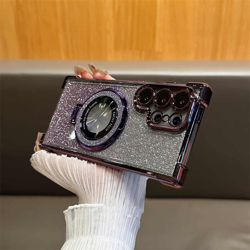 Luxury Magnetic Glitter Gradient Phone Case for Samsung Galaxy S22+ to S25 Ultra with Stand and Lens Protection