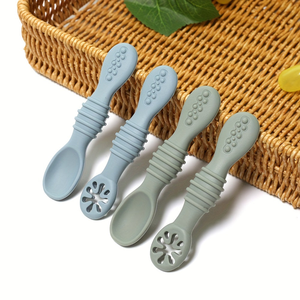 Kids Silicone Feeding Set 4-Piece Soft Chewable Spoons for Self-Feeding