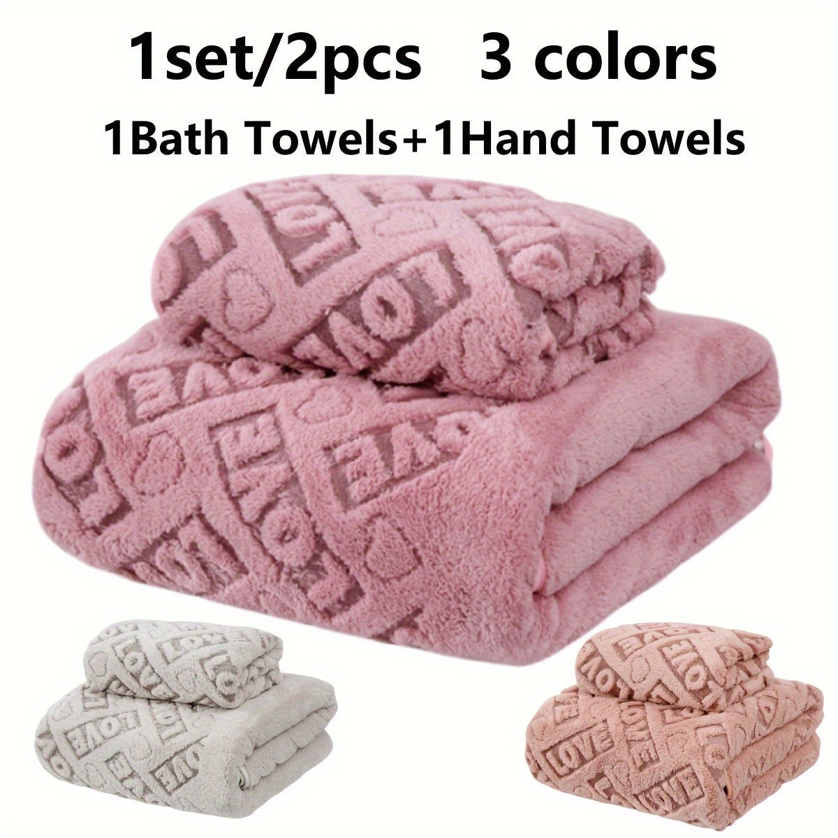 "Love Textured Bath Linen Set" qalin so‘ruvchi yuz sochiq va yumshoq dush sochiqni o‘z ichiga oladi. To‘plam 1 ta hammom sochiq va 1 ta qo‘l sochiqdan iborat bo‘lib, hammom yoki uyda foydalanish uchun mukammaldir.