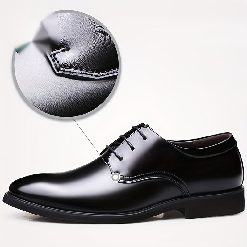 Men's Black Faux Leather Dress Shoes Pointed Toe Lace-Up for Business Weddings Parties
