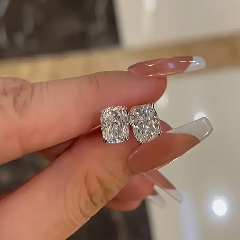 Women's Square Cubic Zirconia Stud Earrings in Sterling Silver Lightweight Jewelry