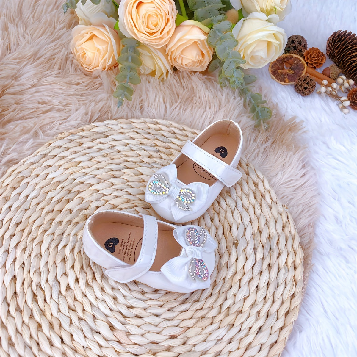 Baby Girls Mary Jane Shoes with Bowknot Non-Slip Flat Soles for Indoor Outdoor Spring Autumn