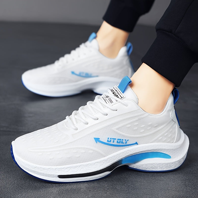 Men's Blue and White High-Top Athletic Sneakers Breathable Fabric PVC Sole EVA Insole Casual Outdoor