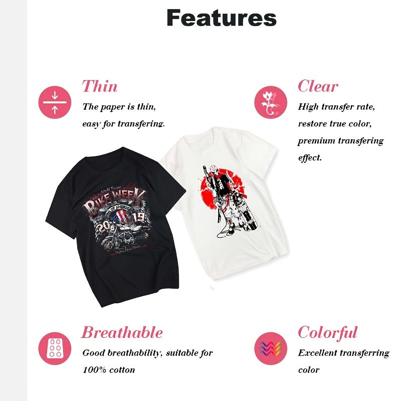 A4 Matte Iron-On Transfer Paper Pack of 20 for Dark T-Shirts High-Quality Inkjet Fabric Decoration