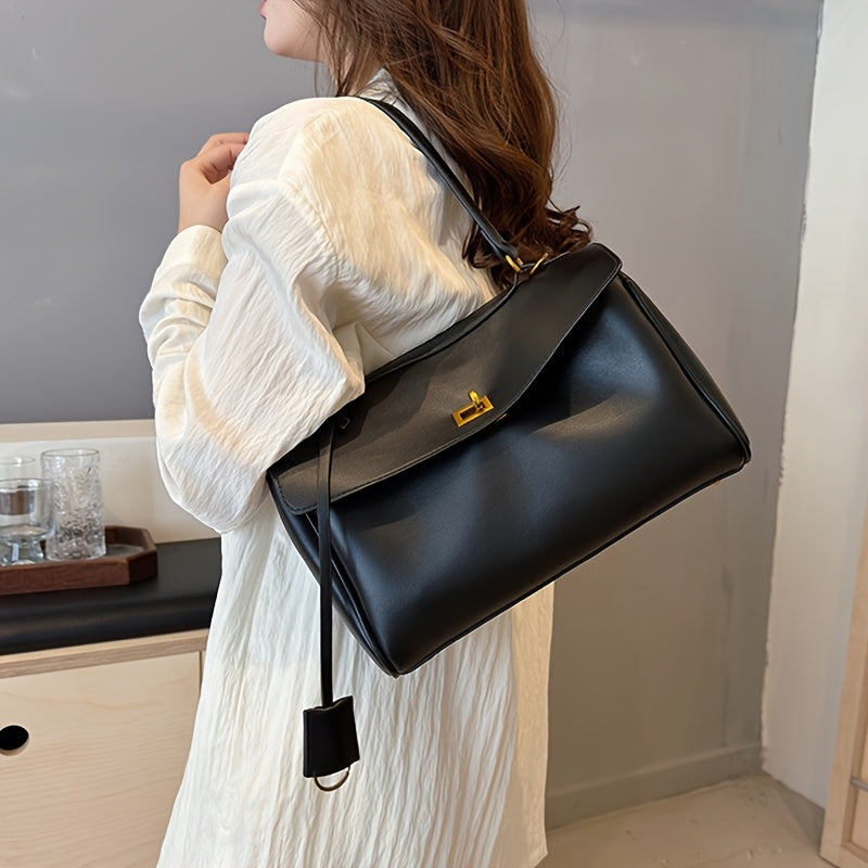 Bolso tote suave de estilo francés para mujer en negro de PU con gran capacidad para uso diario