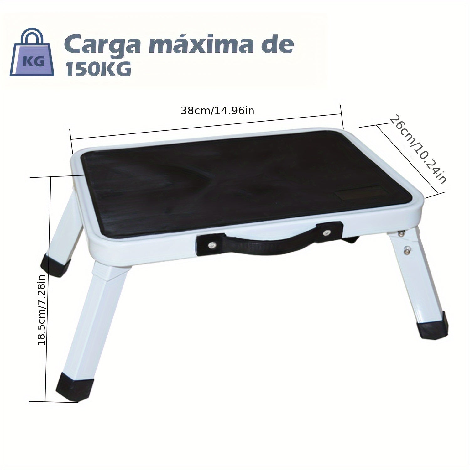 Taburete plegable negro con asa para uso en cocina, oficina y hogar