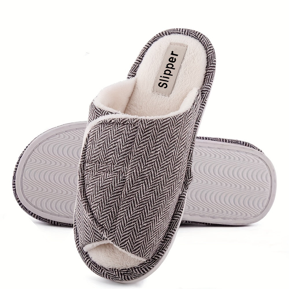 Women Plush Lined Open Toe Indoor Slippers Non-slip Warm Shoes