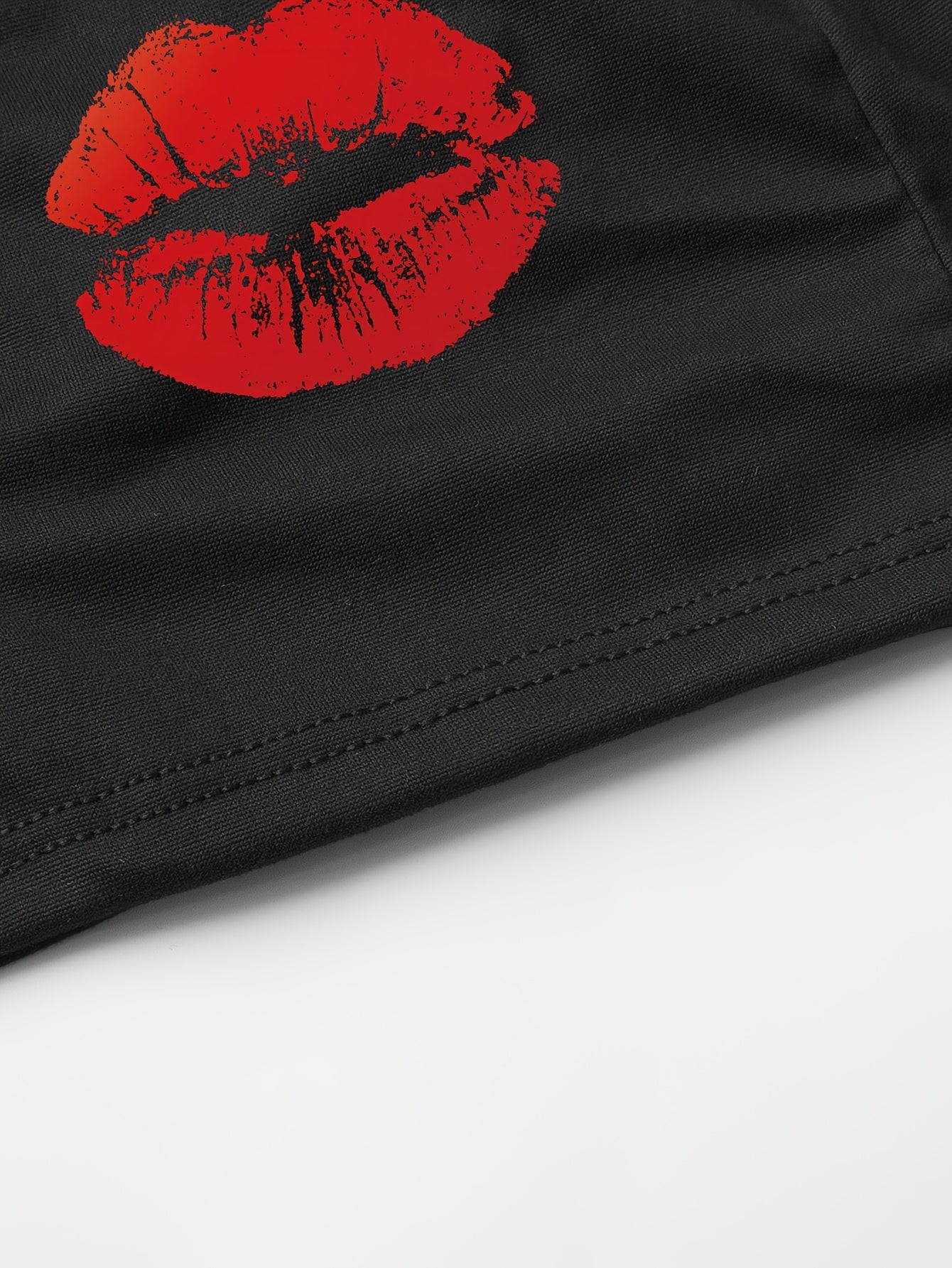 Men's Black Boxer Shorts with Red Lips and Letter Print for Valentine's Day