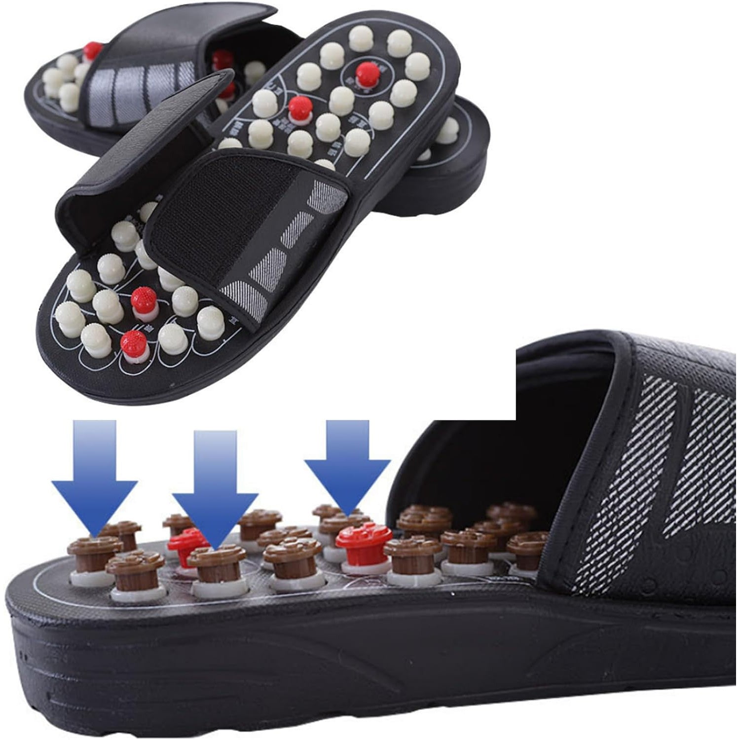 Acupressure Foot Massage Slippers Reflexology Sandals Adjustable Strap for Sore Feet and Sleep Improvement