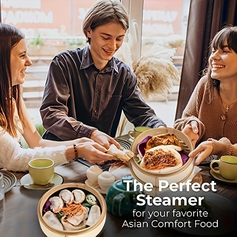 Three-Piece Bamboo Steamer Set 20cm for Dumplings Fish Meat Bread Kitchen Steamer