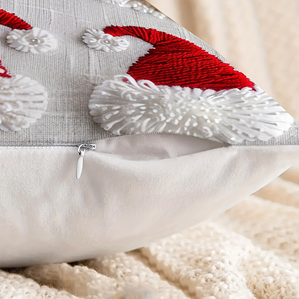 Christmas Santa Hat Throw Cushion Cover 44.96x44.96 cm Polyester Zipper Closure Single Sided