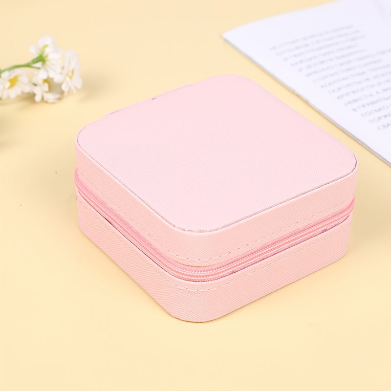 Mini Faux Leather Jewelry Organizer with Zipper Closure for Travel and Gifting