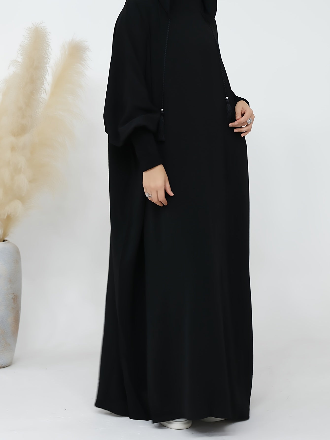 Women's Black Abaya with Batwing Sleeves Hooded Loose Fit Polyester All Seasons Minimalist Style