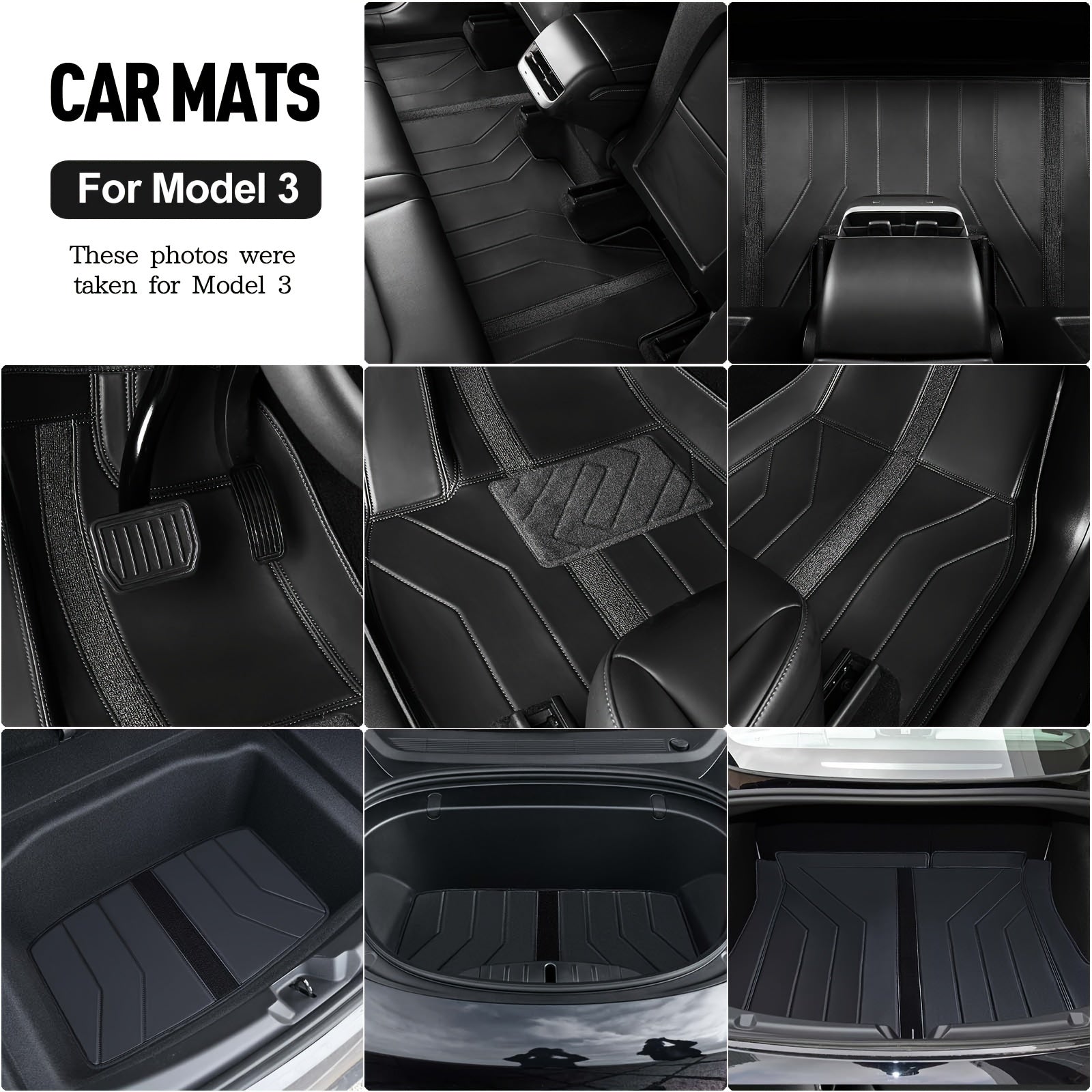 Car Floor Mats Set for Tesla Model 3 2020-2023 Non-Slip All-Weather 6 Pieces