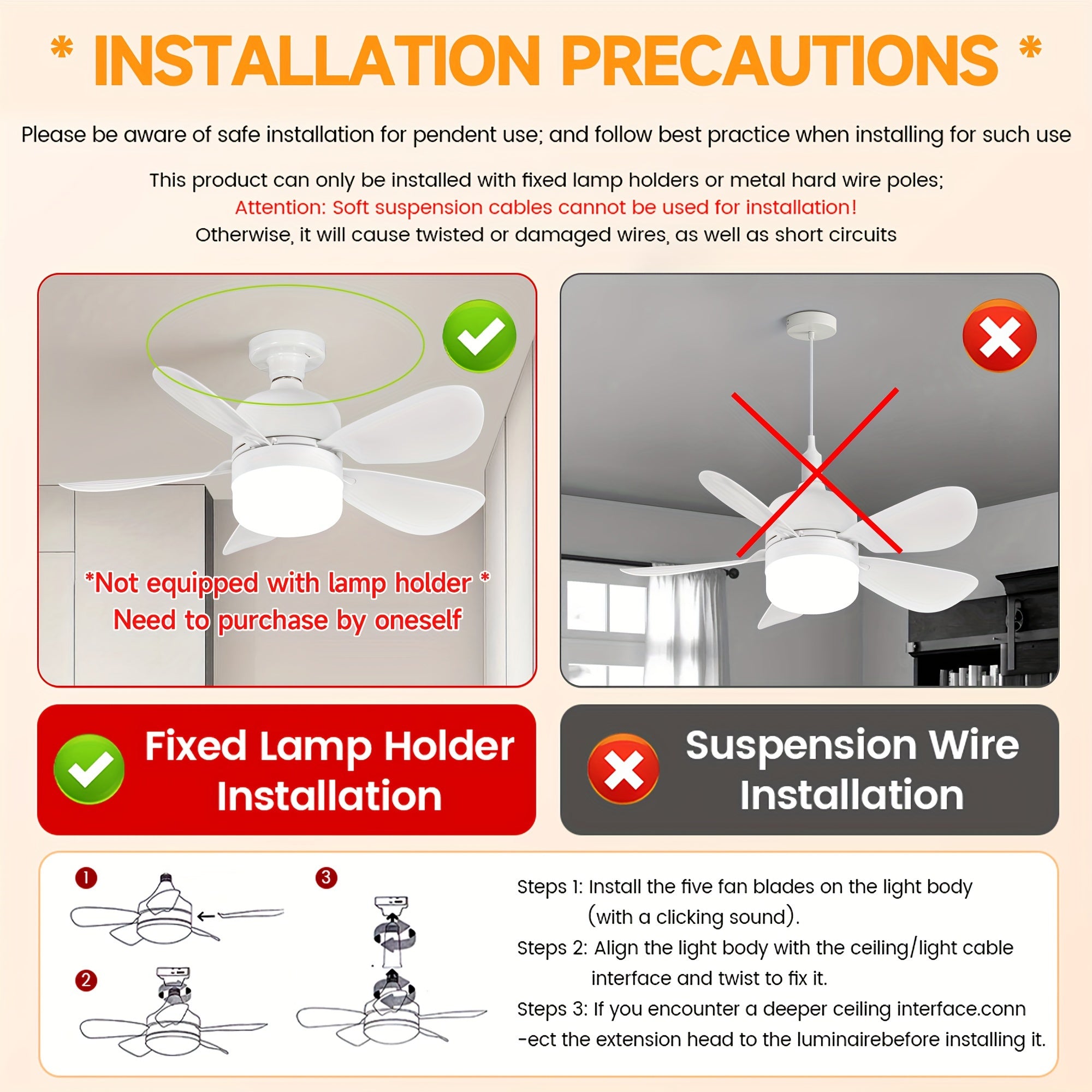 E27 Ceiling Fans with Dimmable LED Lights and Remote Control for Bedroom Kitchen Living Room Balcony