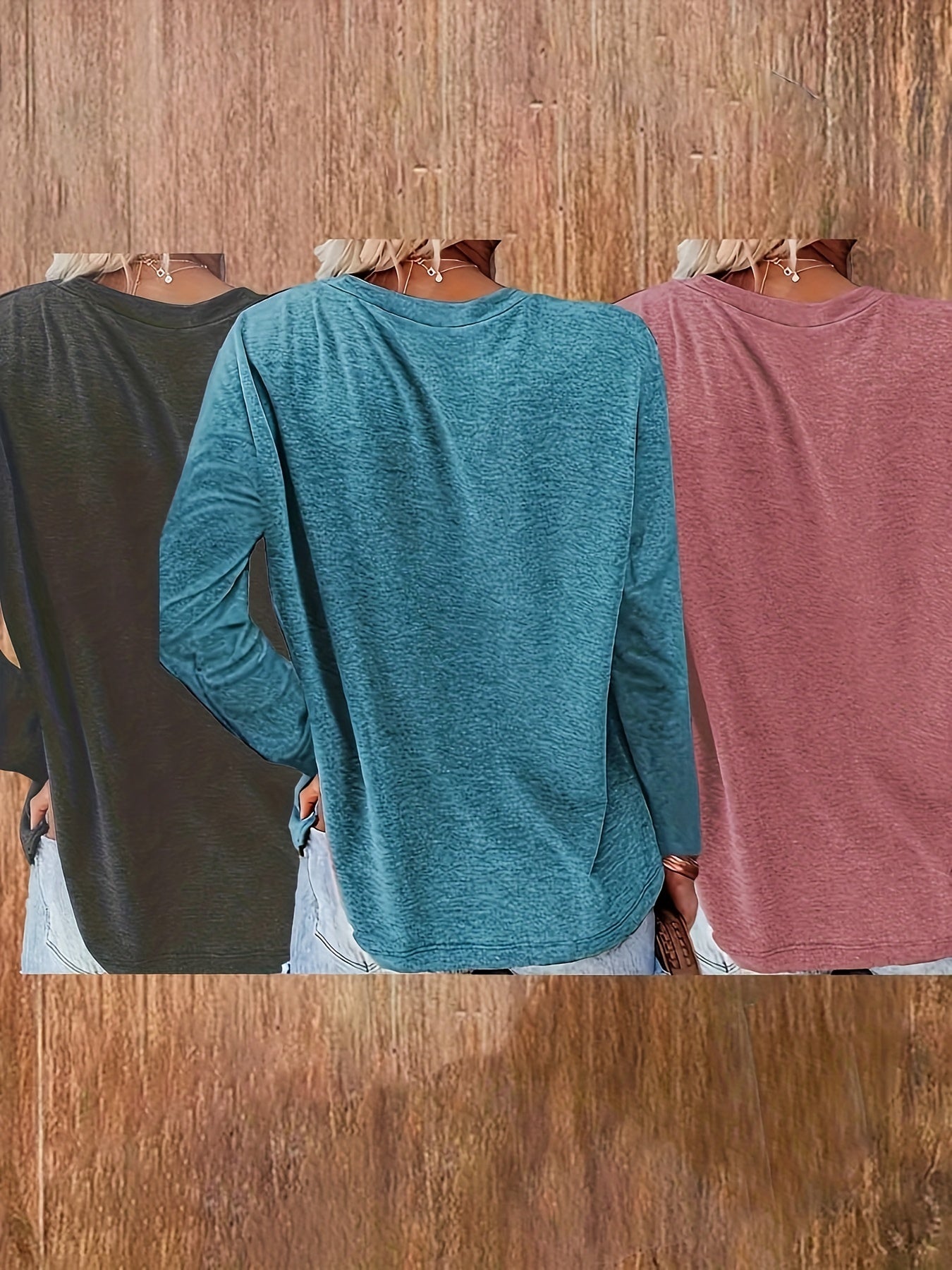 Women's Floral Print Crew Neck T-Shirts, Long Sleeve Polyester Tops