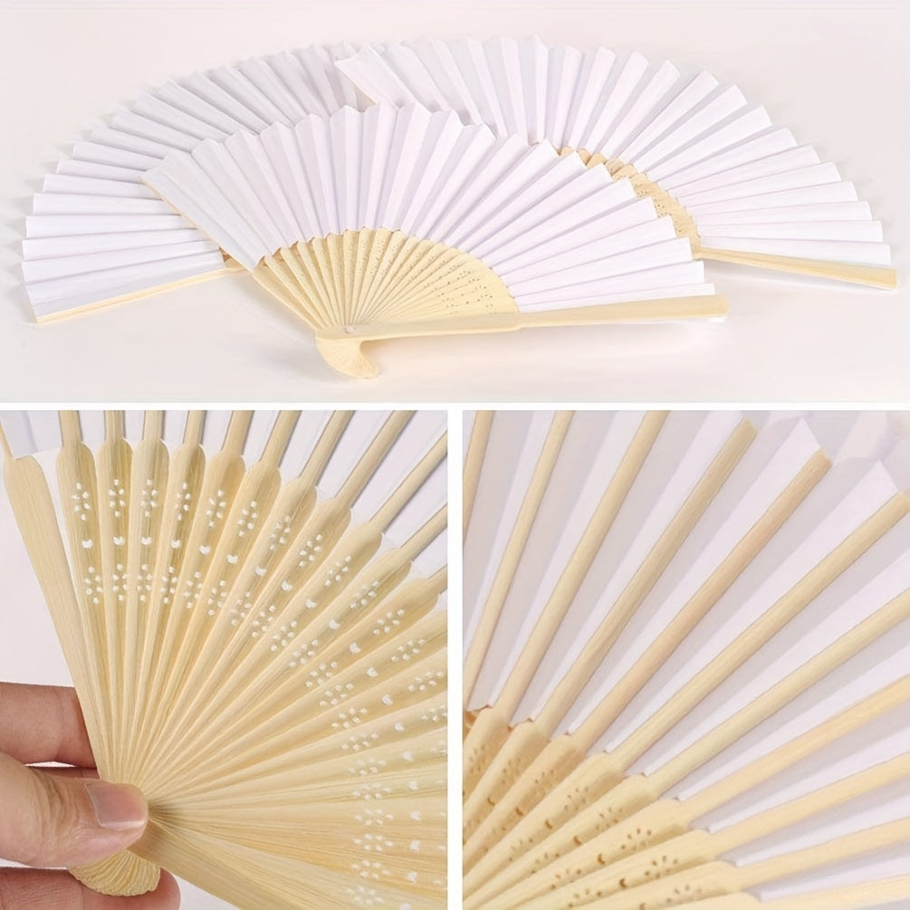 Set of 24 Handheld Paper Folding Fans with Bamboo Handles for Weddings Parties and Decor