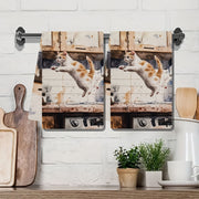 Set of 2 Soft Kitchen Towels with Playful Kitten Design, Absorbent, Machine Washable