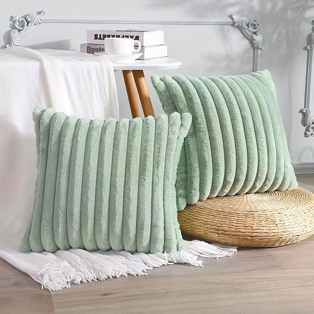 Bohemian Rabbit Fur Stripe Throw Pillow Cover Geometric Pattern Polyester Knit