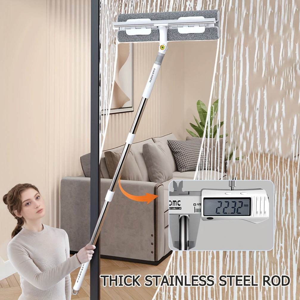 2-in-1 Glass Cleaning Tool 53-Inch Long Handle Squeegee and Brush