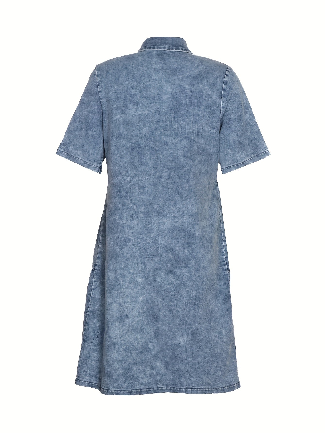 Plus Size Women's Denim Midi Dress Casual Button Front Pockets Short Sleeve