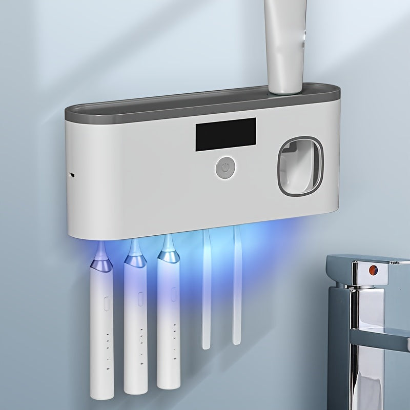 UV Toothbrush Holder with Automatic Toothpaste Dispenser Wall Mount Solar Charging