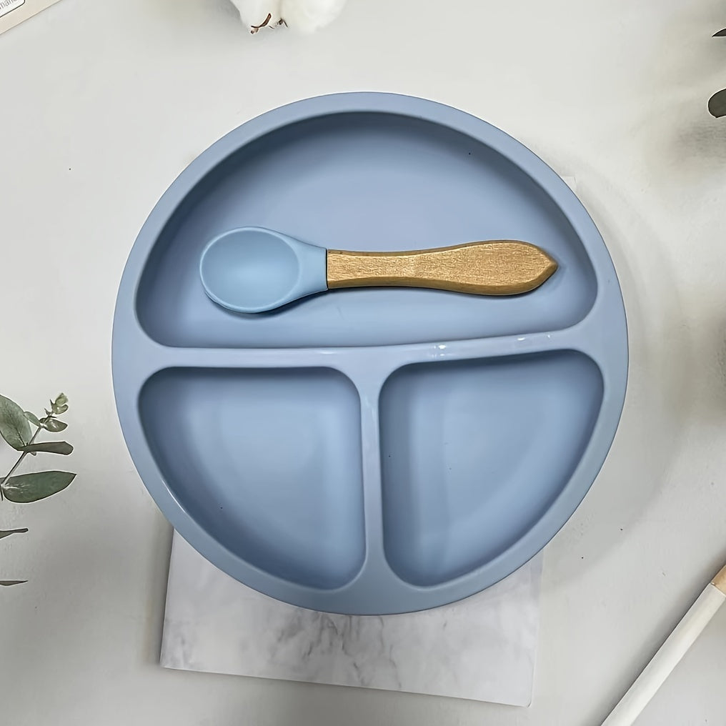 Kids Silicone Suction Plates with Spoon BPA-Free Non-Slip Divided Microwave Dishwasher Safe