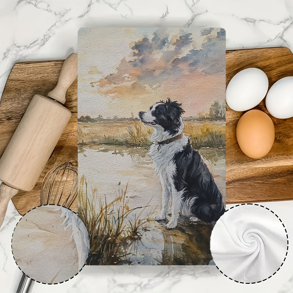 Juego de 2 toallas de cocina ultra suaves con diseño de border collie 40x60 cm
