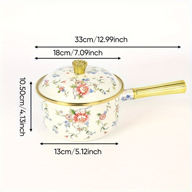 Induksiyaga mos sut qozoni, oltin tutqichi va emal qoplamasi bilan, sho'rva, guruch va jo'xori tayyorlash va xizmat ko'rsatish uchun ajoyib - mukammal oshxona sovg'asi.