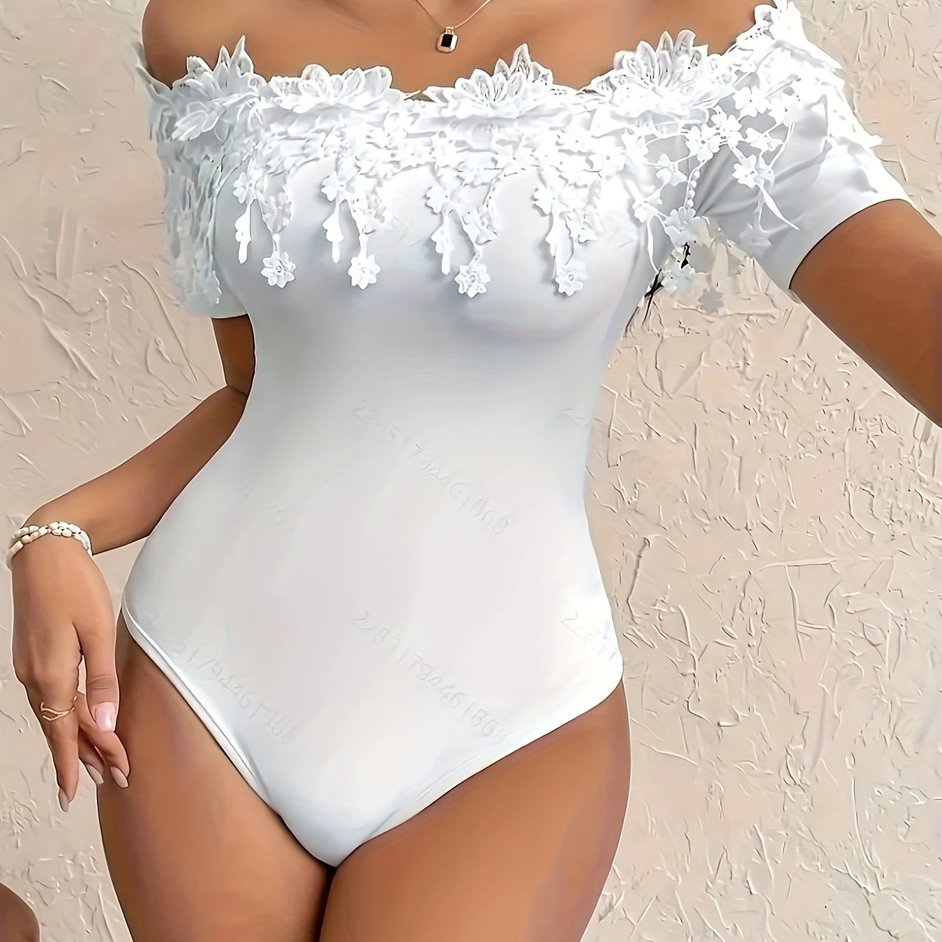 Women's Black Lace Off-Shoulder Bodysuit Sleeveless Backless Fantasy