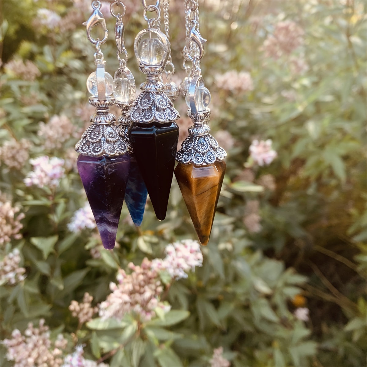 Natural Six Pyramid Crystal Pendulum Hanging Ornament Multi-Colored Gemstone Jewelry