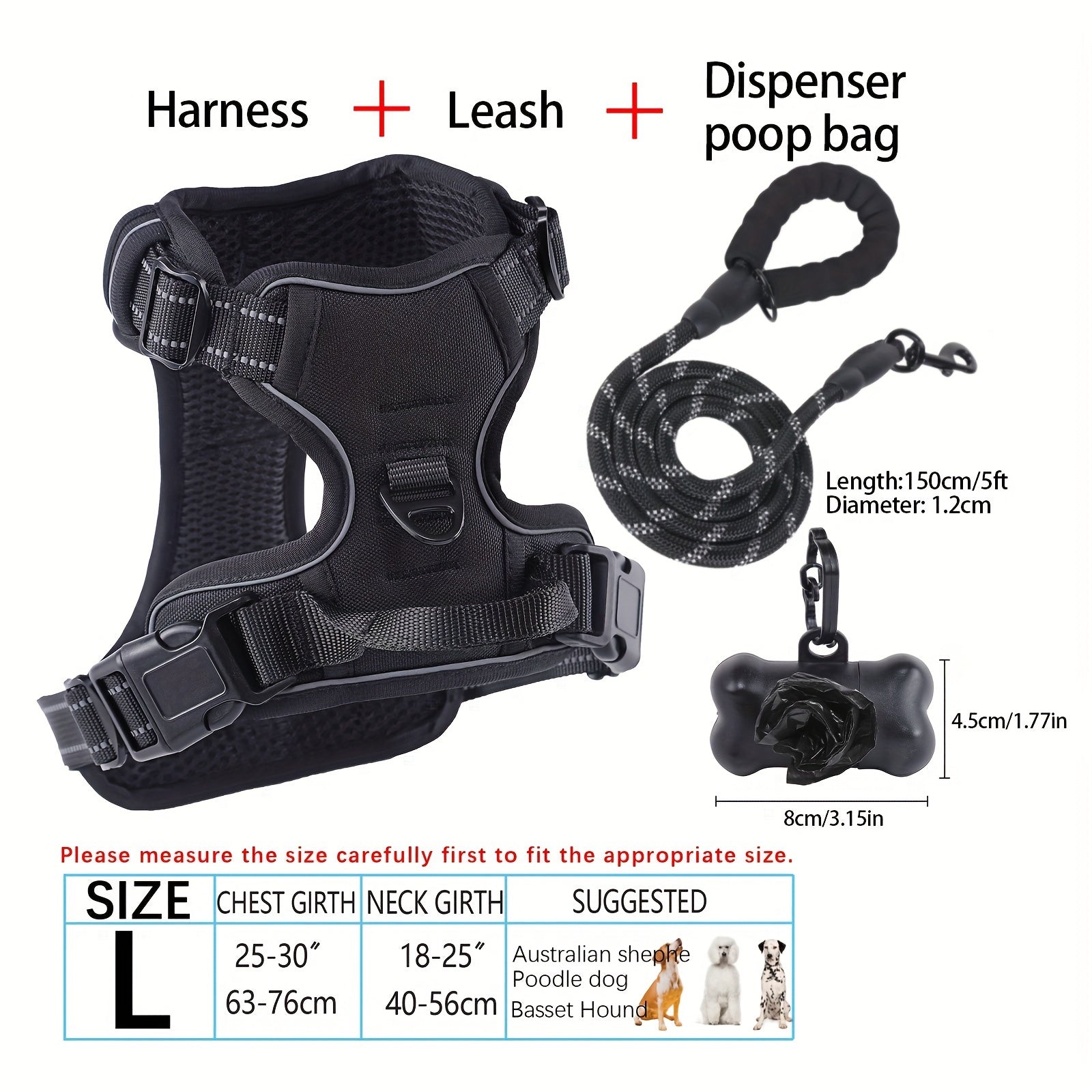 No-Pull Dog Harness and Leash Set with Reflective Features for Medium and Large Dogs