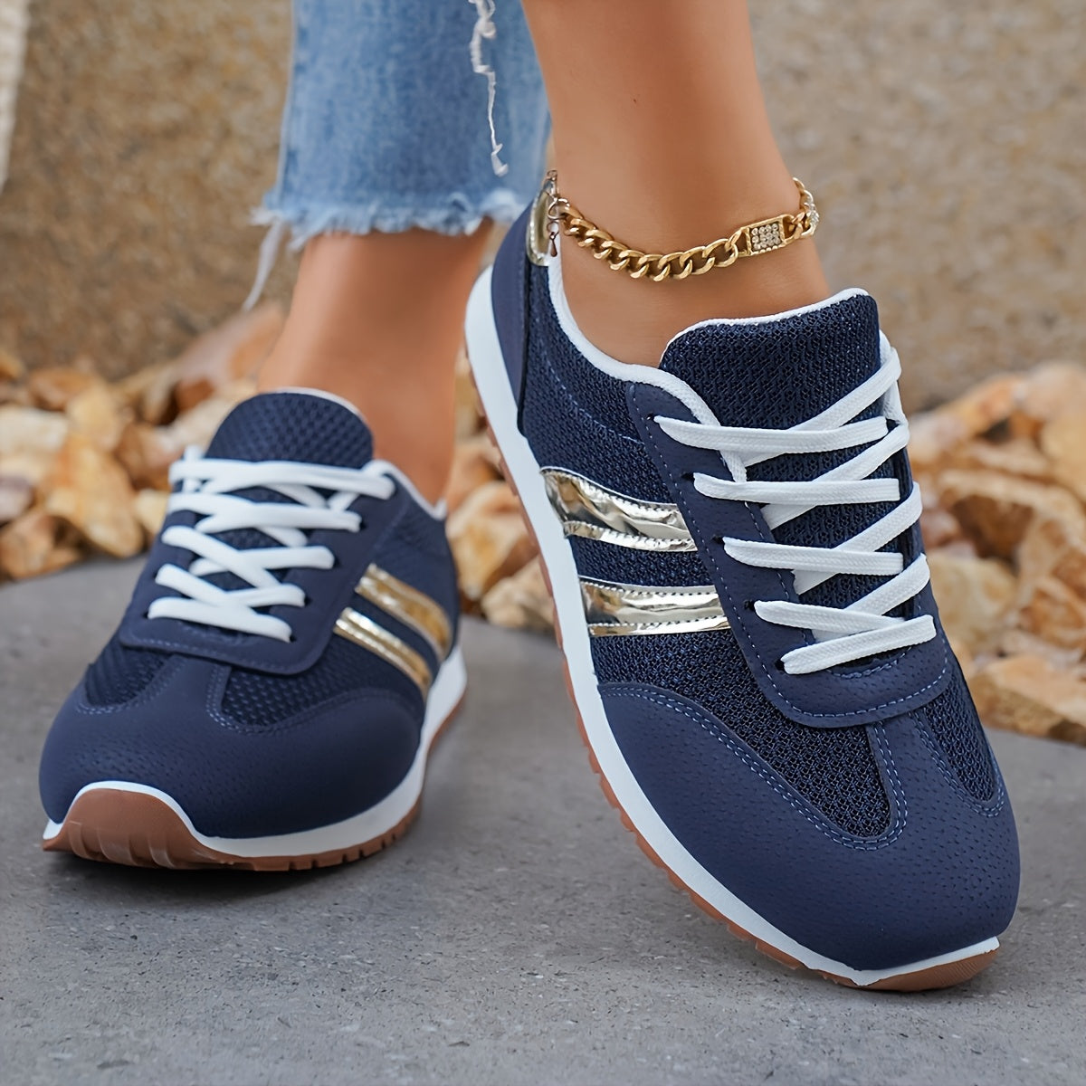 Women's Mesh Sneakers Breathable Casual Athletic Shoes Navy Blue
