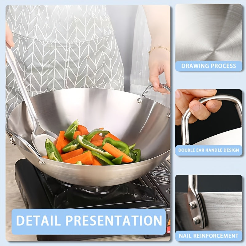 Stainless Steel Wok Commercial Grade Heavy Duty Restaurant and Home Use