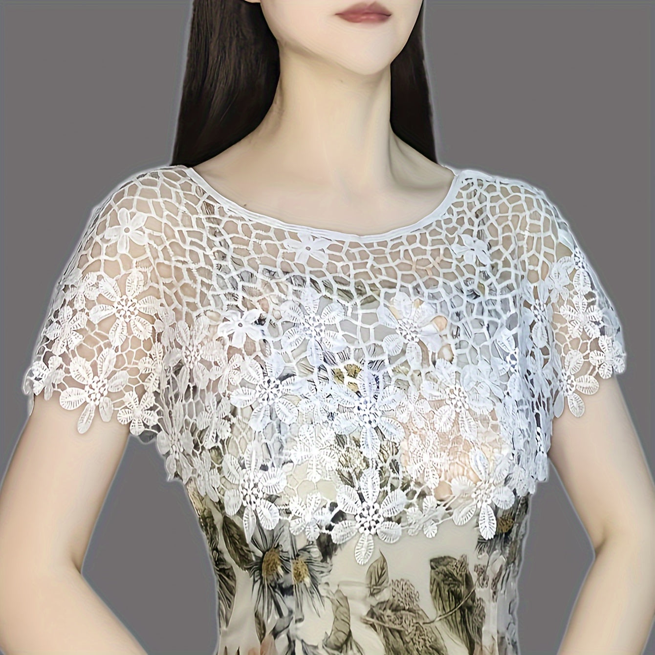 Hollow Lace Shawl Pullover Cape and Monochrome Skirt Set for Summer Women