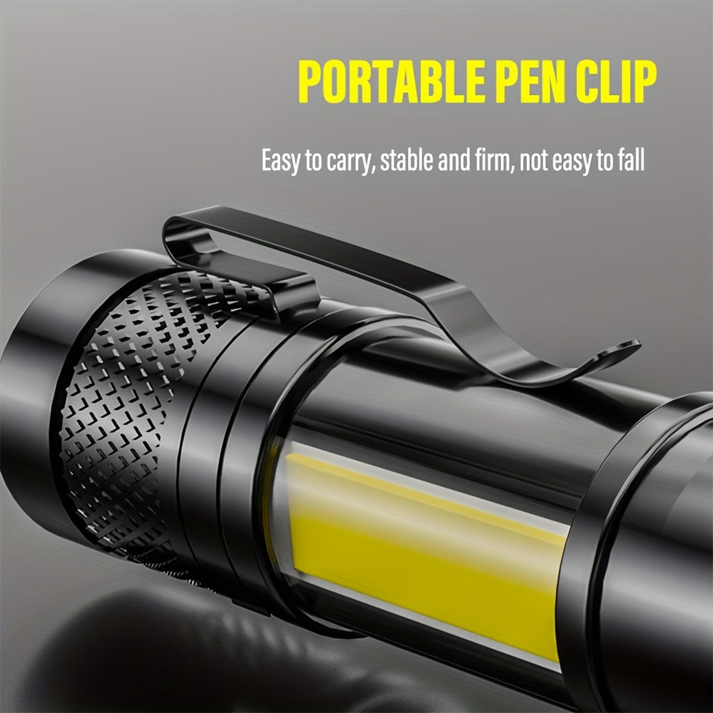 Mini LED Flashlight Rechargeable Portable Work Light with Zoom COB Side Light for Camping Hiking Outdoor