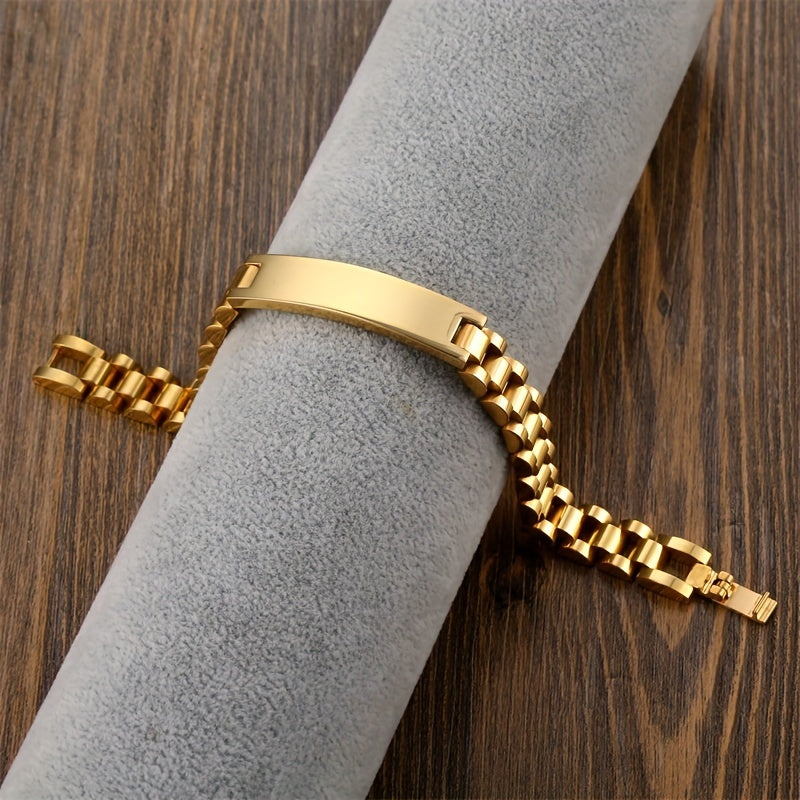 Pulsera de acero de titanio grabado con baño de oro para hombres, regalo del Día del Padre