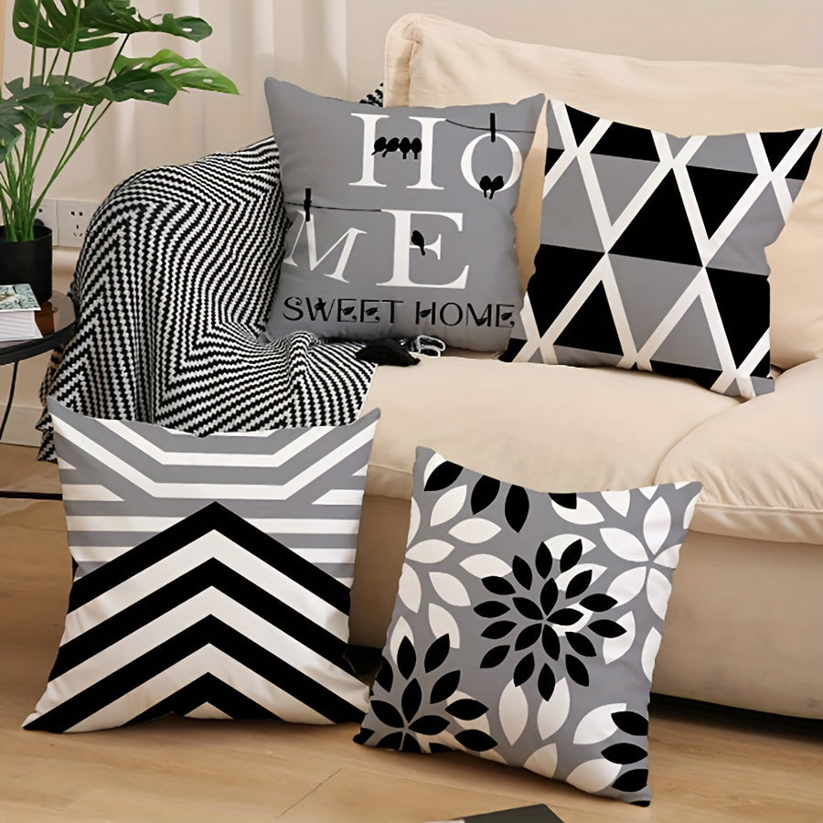 Decorative Gray Geometric Sofa Pillow Cover 45cm Square for Home Bed Couch