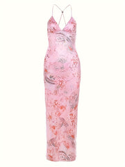 Women's Floral Mesh Slip Dress with Butterfly Pattern Backless Babydoll Lingerie