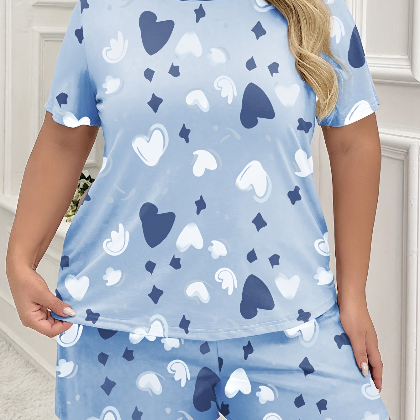 Plus Size Women's Cotton Heart Print Loungewear Pajama Set