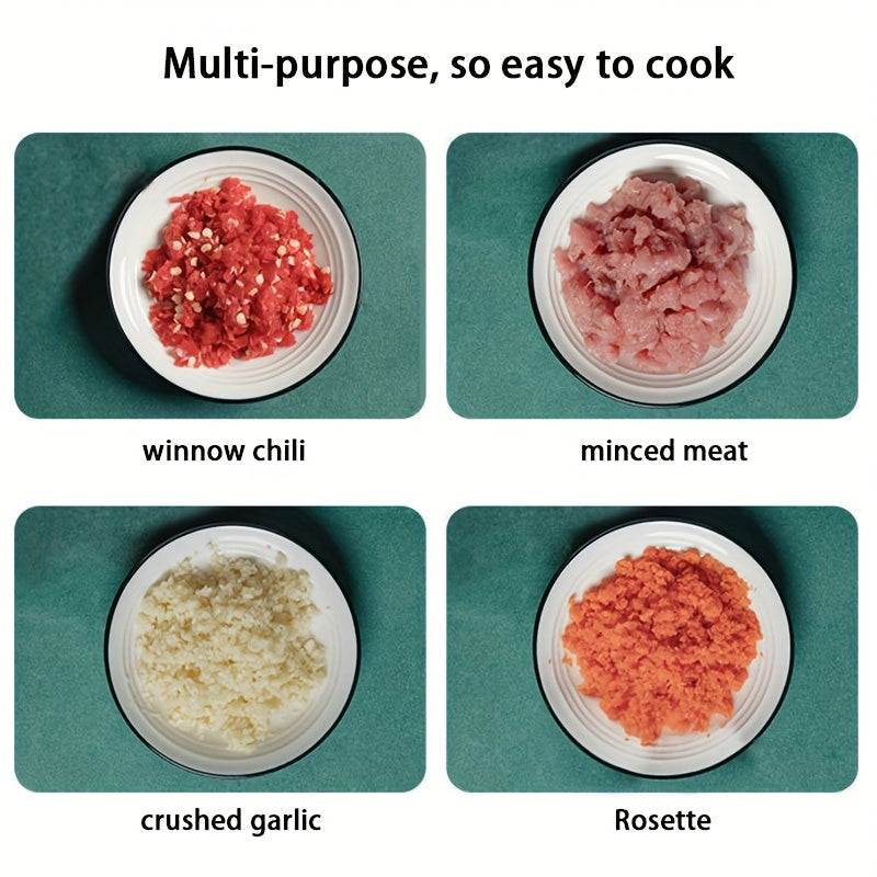 Qulay tutqichli qo'lda sarimsoq maydalagich, sarimsoq maydalash, chili bo'laklash va sous tayyorlash uchun shaffof stakanda mo'ljallangan. Ona kuniga mos.