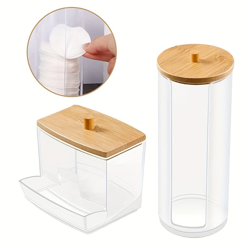 Acrylic Bathroom Swab Dispenser Set with Bamboo Lids for Home Organization